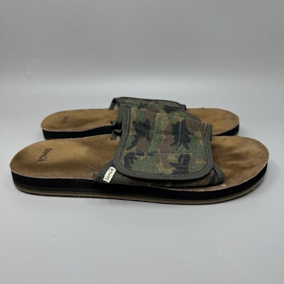 Sanuk Bixby Camo Hemp Sandals Men's Size 13 Woodland Camouflage - Picture 1 of 8